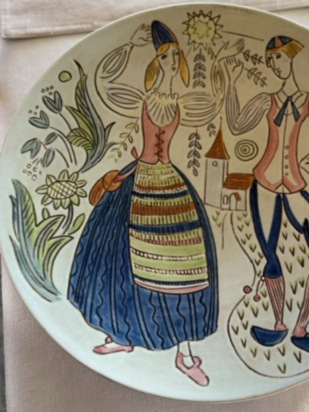 MCM Rorstrand Swedish folk ceramic wall plate vintage Carl-Harry Stalhane